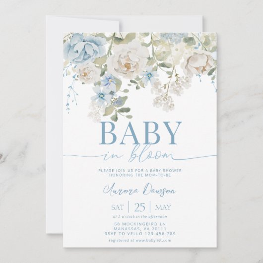 Blauer Blumenkohl in BLOOM Kinderdusche Einladung (Vorderseite)