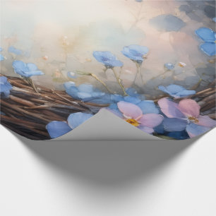 Blauer Blumenkranz Aquarell Geschenkpapier