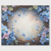 Blauer Blumenkranz Aquarell Geschenkpapier (Flach)