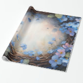 Blauer Blumenkranz Aquarell Geschenkpapier (Ungerollt)