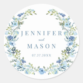 Blauer Blumenkranz böhmische Hochzeit Runder Aufkleber