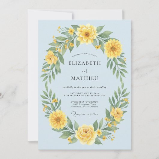 Blauer Blumenkranz Hochzeit Einladung (Vorderseite)