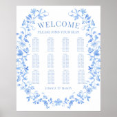 Blauer Blumenkranz Hochzeitskarte Poster (Vorne)