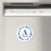 Blauer Blumenkranz Monogramm 'A' Magnet (In Situ (Geschirrspüler))