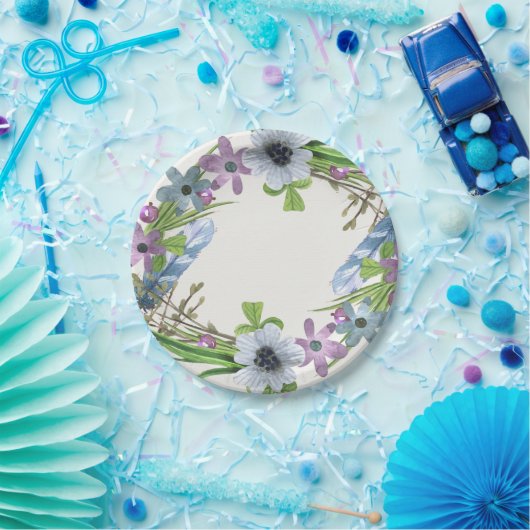 Blauer BlumenKranz Pappteller (Party)