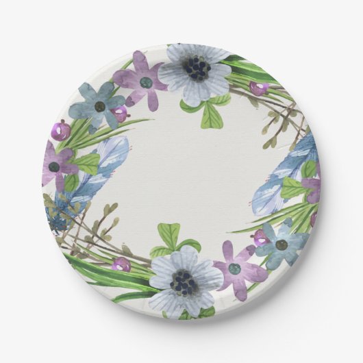Blauer BlumenKranz Pappteller (Vorderseite)