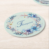 Blauer Blumenkranz Runder Pappuntersetzer (Angewinkelt)