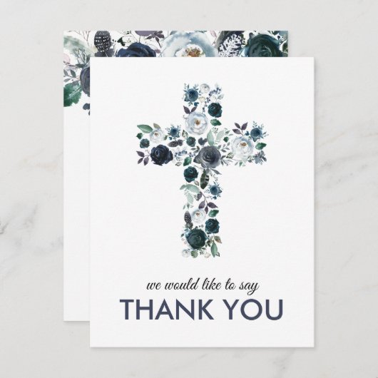Blauer Blumenkreuz Dankeskarte (Vorne/Hinten)
