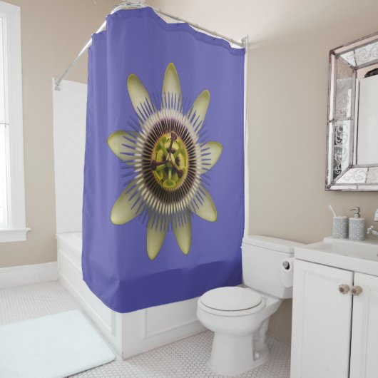 Blauer Blumenmedaillon-Duschvorhang & -Liner Duschvorhang (Beispiel)
