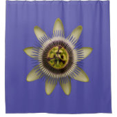 Blauer Blumenmedaillon-Duschvorhang & -Liner Duschvorhang (Vorderseite)