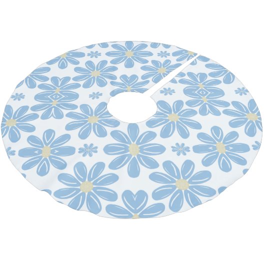 Blauer Blumenmuster-Baumrind Polyester Weihnachtsbaumdecke (Schrägansicht)