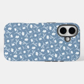 Blauer Blumenmuster Blau Grau Weiße Freiheit Elega Case-Mate iPhone Hülle (Rückseite (Horizontal))