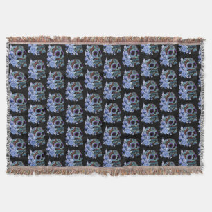 Blauer Blumenmuster Schwarzer Zuckerschädel Tag de Decke