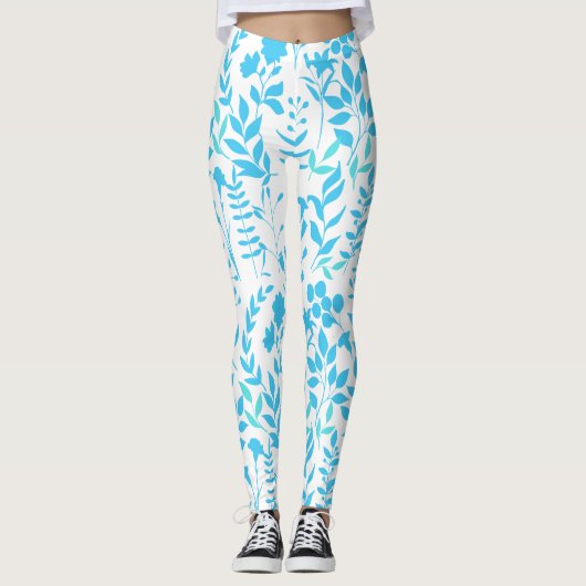 Blauer Blumenmuster.ST01 No BG Leggings (Vorderseite)