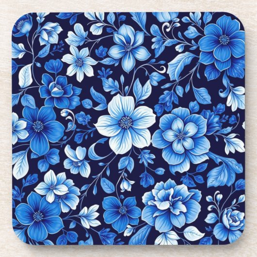blauer Blumenmuster-Untersetzer Getränkeuntersetzer (Vorderseite)