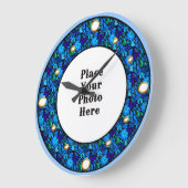 Blauer Blumenrahmen Ihre Foto-Uhr Große Wanduhr (Winkel)