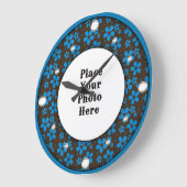 Blauer Blumenrahmen Ihre Foto-Uhr Große Wanduhr (Winkel)