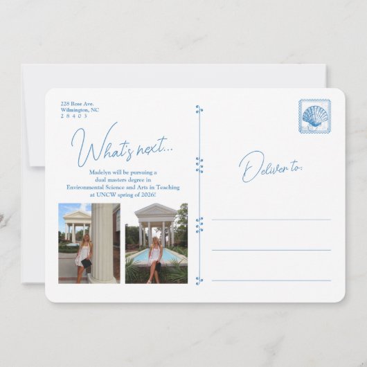 Blauer Blumenrahmen Küsten-Abschlussankündigung Einladung (Rückseite)