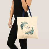 Blauer Blumenrahmen personalisiert Tragetasche (Vorderseite (Produkt))