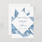 Blauer Blumenrahmen Save The Date (Vorne/Hinten)