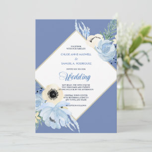 Blauer Blumenrahmen zum Hochzeitsempfang Einladung