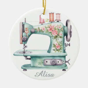 Blauer Blumenstickerei-Maschinen-Schmuck Keramik Ornament