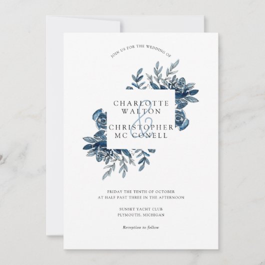 Blauer Blumenstrauch Einladung (Vorderseite)