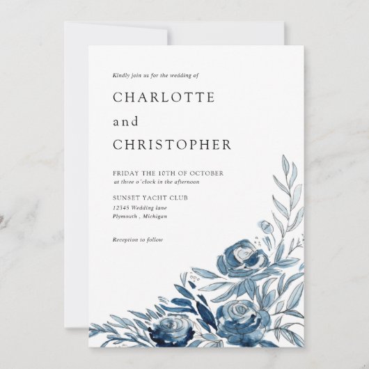 Blauer Blumenstrauch Einladung (Vorderseite)