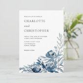 Blauer Blumenstrauch Einladung (Stehend Vorderseite)