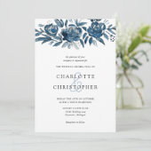 Blauer Blumenstrauch Einladung (Stehend Vorderseite)