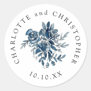 Blauer Blumenstrauch Runder Aufkleber
