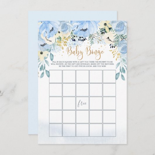Blauer Blumenstrauß Baby Dusche Bingo Spiel  Einladung (Vorne/Hinten)