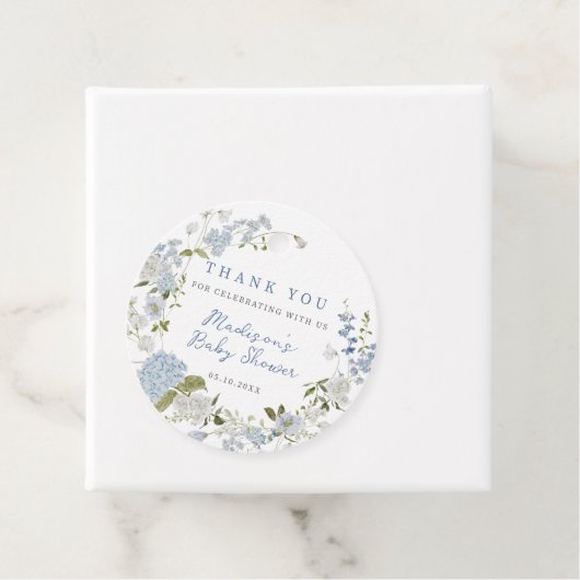 Blauer Blumenstrauß Babydusche Geschenkanhänger (Beispiel)