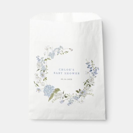 Blauer Blumenstrauß Babydusche Geschenktütchen (Vorderseite)