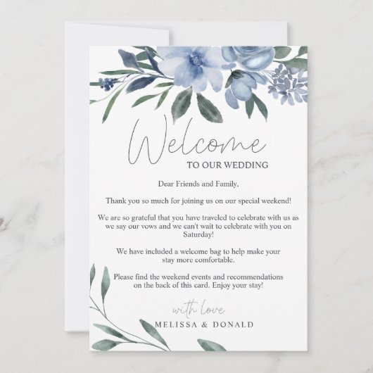 Blauer Blumenstrauß Begrüßungsschreiben und Unterr Mitteilungskarte (Vorderseite)