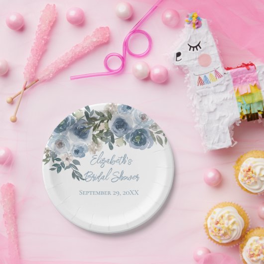 Blauer Blumenstrauß Blaues Brautparty Pappteller (Party)