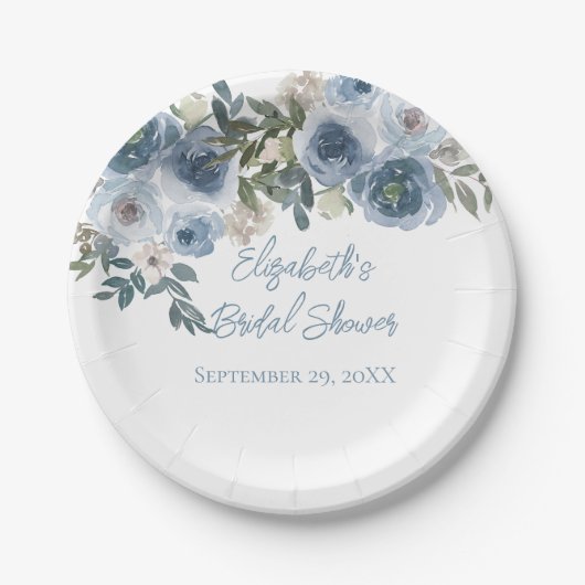 Blauer Blumenstrauß Blaues Brautparty Pappteller (Vorderseite)