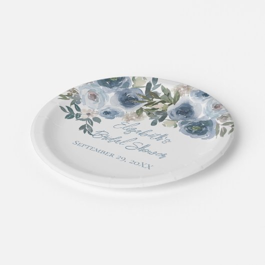 Blauer Blumenstrauß Blaues Brautparty Pappteller (Schrägansicht)