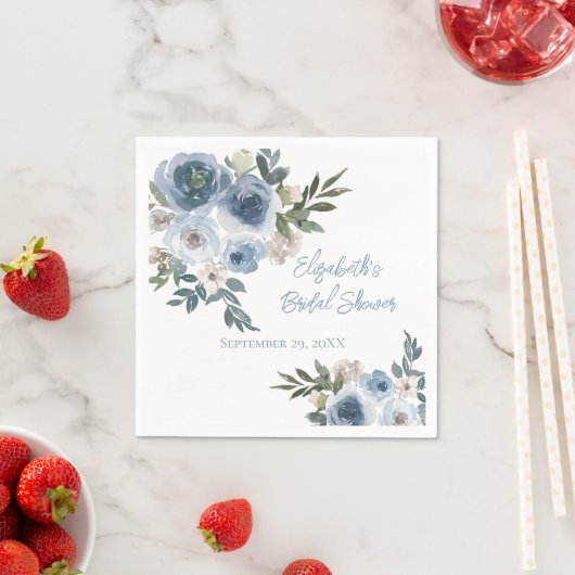 Blauer Blumenstrauß Blaues Brautparty Serviette (Beispiel)