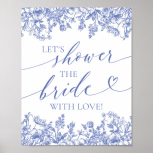 Blauer Blumenstrauß, Blume duschen mit Liebe-Zeich Poster