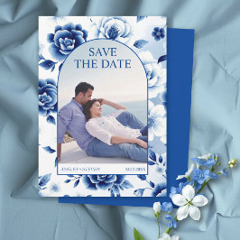 Blauer Blumenstrauß Chinoiserie, Aquarellspüler Fo Save The Date