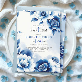 Blauer Blumenstrauß Chinoiserie, Aquarellwäsche Ta Einladung