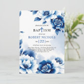 Blauer Blumenstrauß Chinoiserie, Aquarellwäsche Ta Einladung (Stehend Vorderseite)