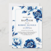 Blauer Blumenstrauß Chinoiserie mit dreilligem Ran Einladung (Vorderseite)