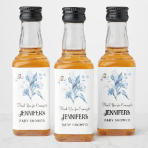Blauer Blumenstrauß, Dankeschön-Geschenk zur Babyp Alkoholflaschenetikett