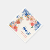 Blauer Blumenstrauß Das ist Amore Brautparty Grazi Serviette (Ecke)