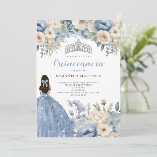 Blauer Blumenstrauß Einladung (Stehend Vorderseite)