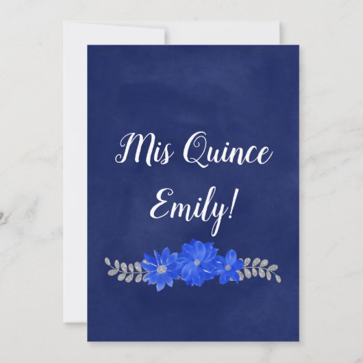 Blauer Blumenstrauß Einladung in Spanisch (Rückseite)