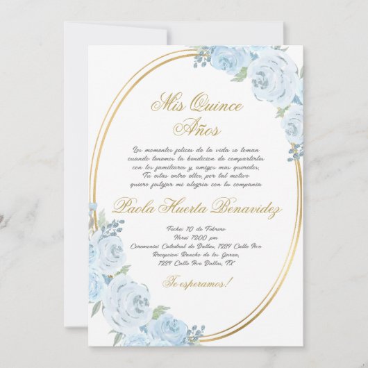 Blauer Blumenstrauß Einladung Spanisch (Vorderseite)