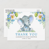 Blauer Blumenstrauß Elefant Babydusche Postkarte (Vorne/Hinten)